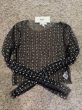 Pearl-Embellished Sheer Blouse - Black